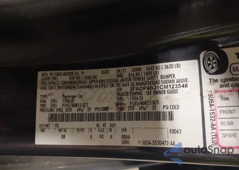 2012 Ford Fiesta Se z USA, uszkodzony, nr VIN 3FADP4BJ1CM123548